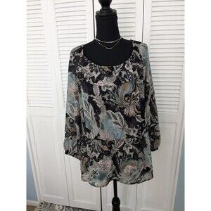 Maurices Top Sz 3X Boho Sheer Multi Paisley Off The Shoulder Peplum Ruffle Trim